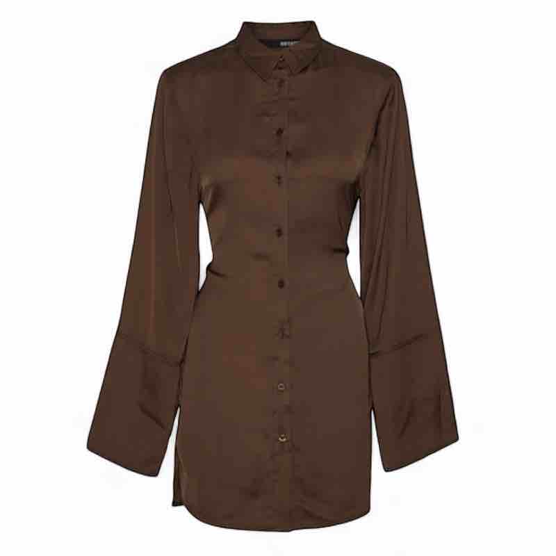 satin tie shirt dress