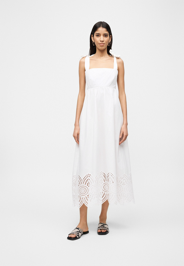 lang poplin kjole med blondekant